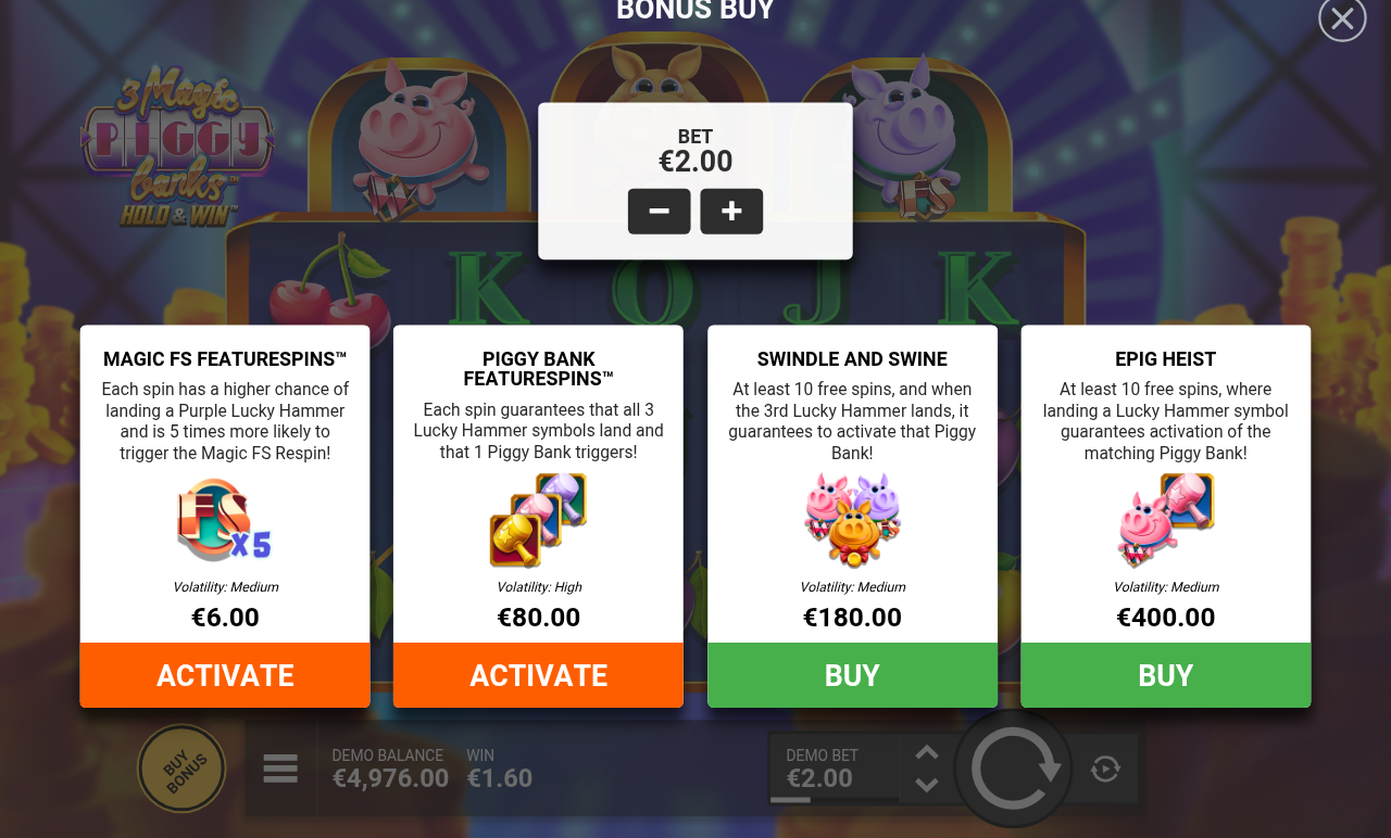 3 Magic Piggy Banks bonus buy menu