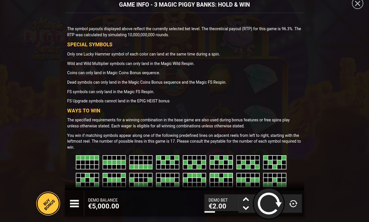 3 Magic Piggy Banks information screen