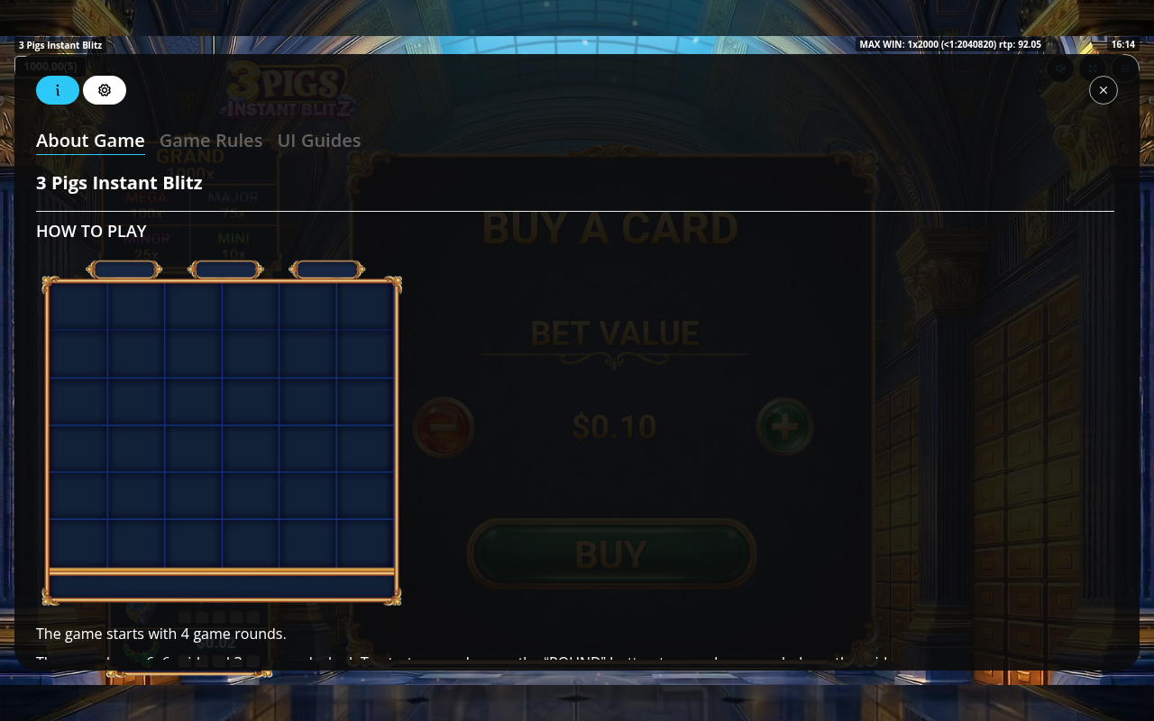 3 Pigs Instant Blitz information screen