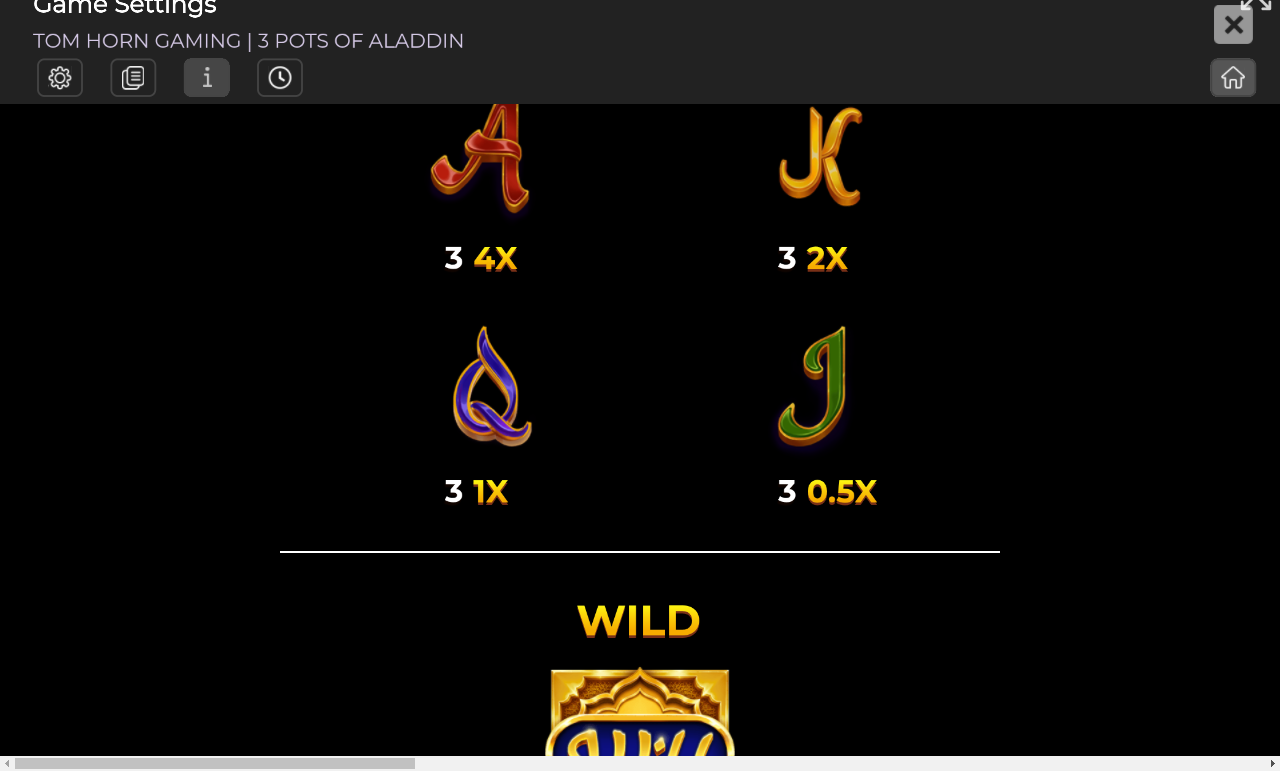 3 Pots of Aladdin information screen