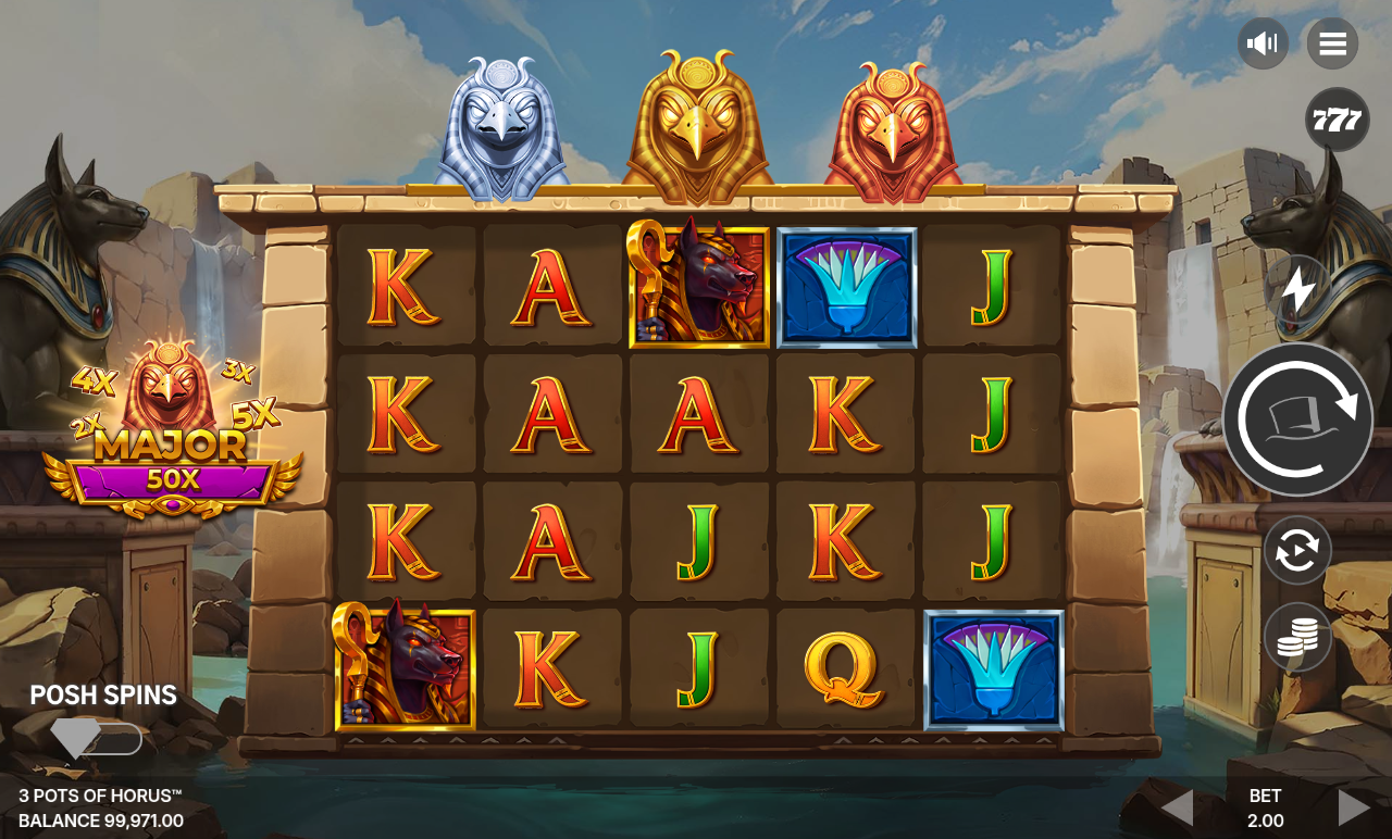 3 Pots of Horus gameplay showing the jackpot ladder