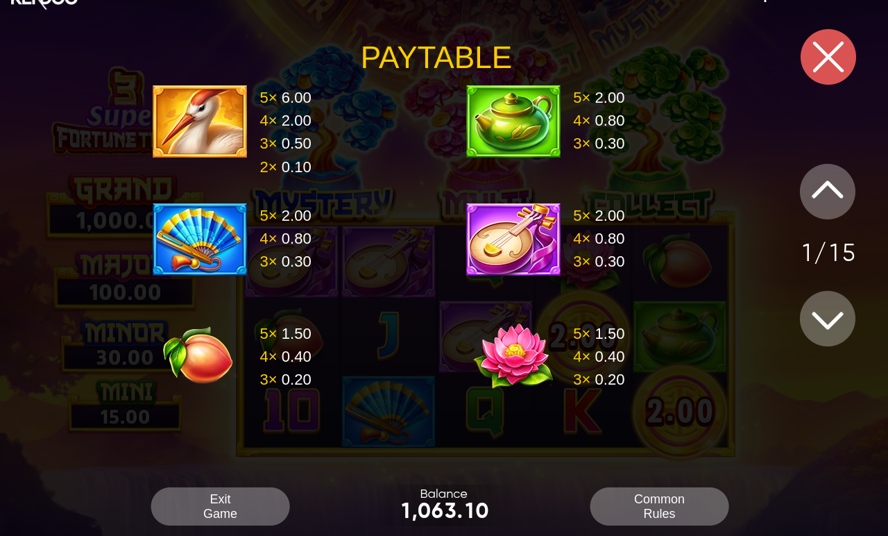 3 Super Fortune Trees information screen