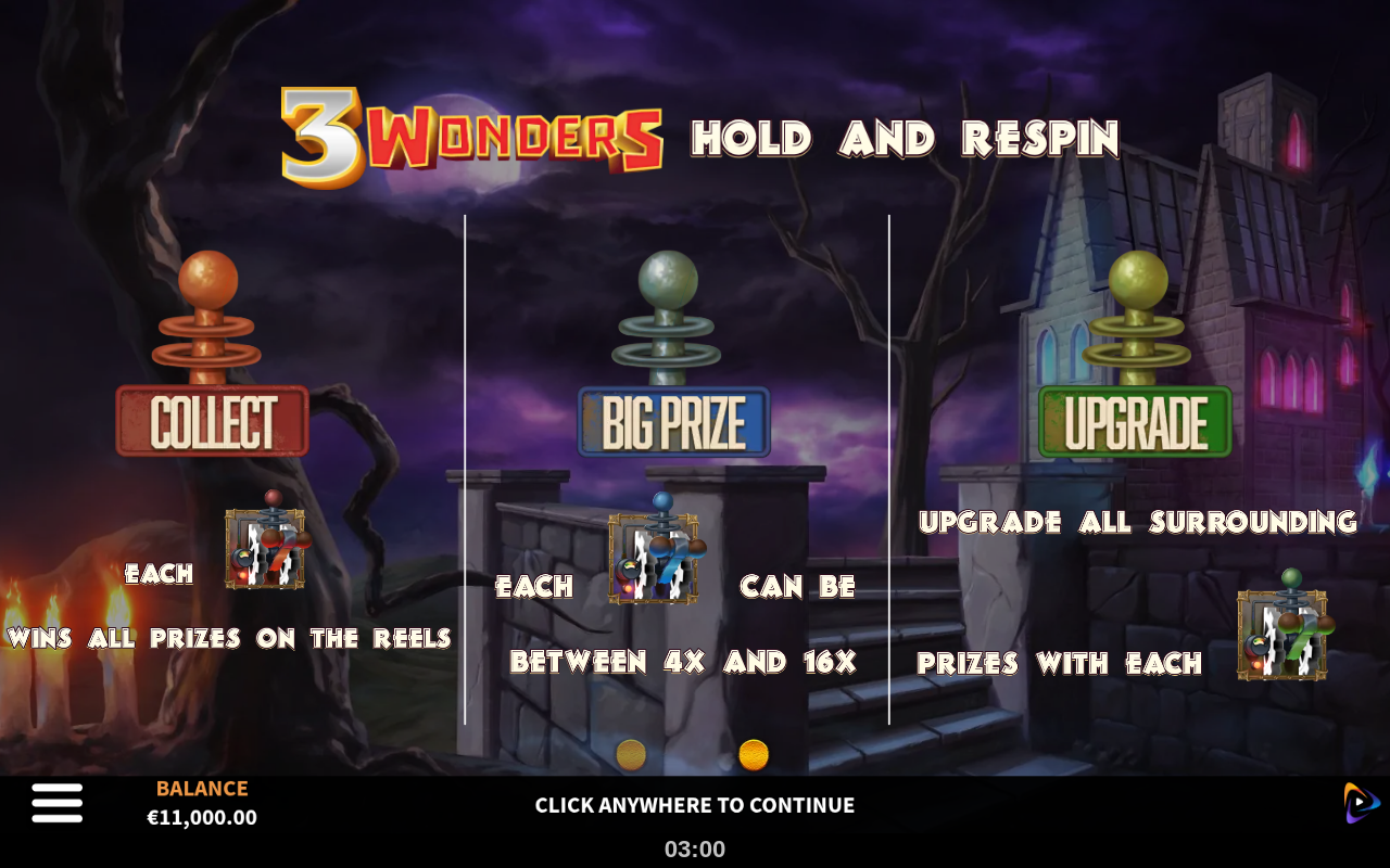 3 Wonders Monster Pays information screen