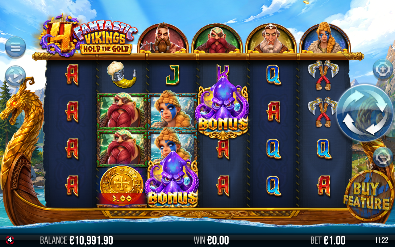 4 Fantastic Vikings Hold the Gold coin values on the reels