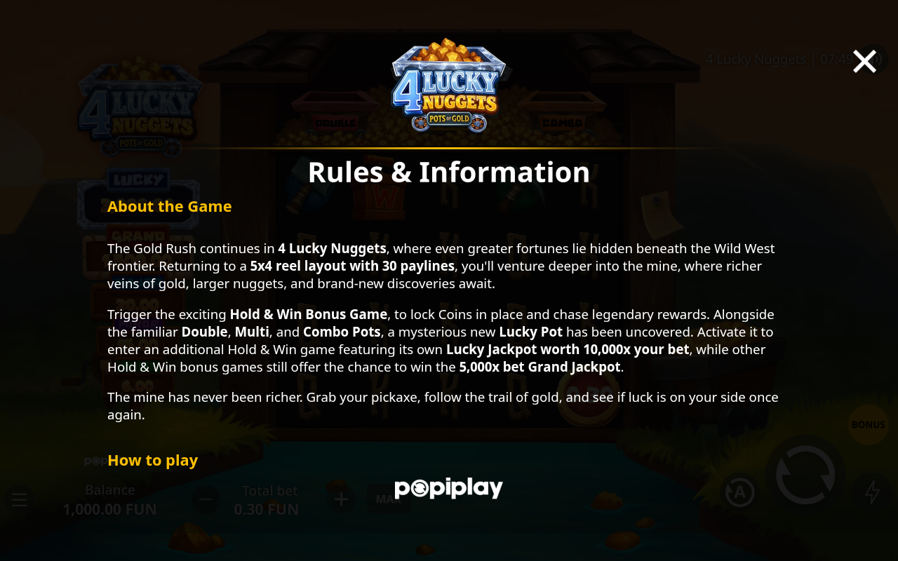 4 Lucky Nuggets information screen