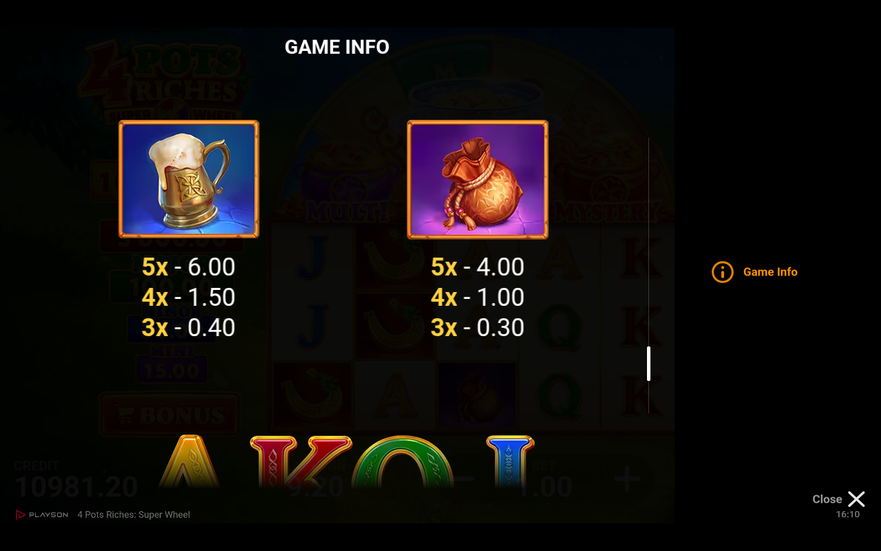 4 Pots Riches information screen