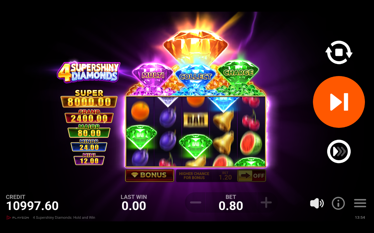4 Supershiny Diamonds gameplay during the bonus