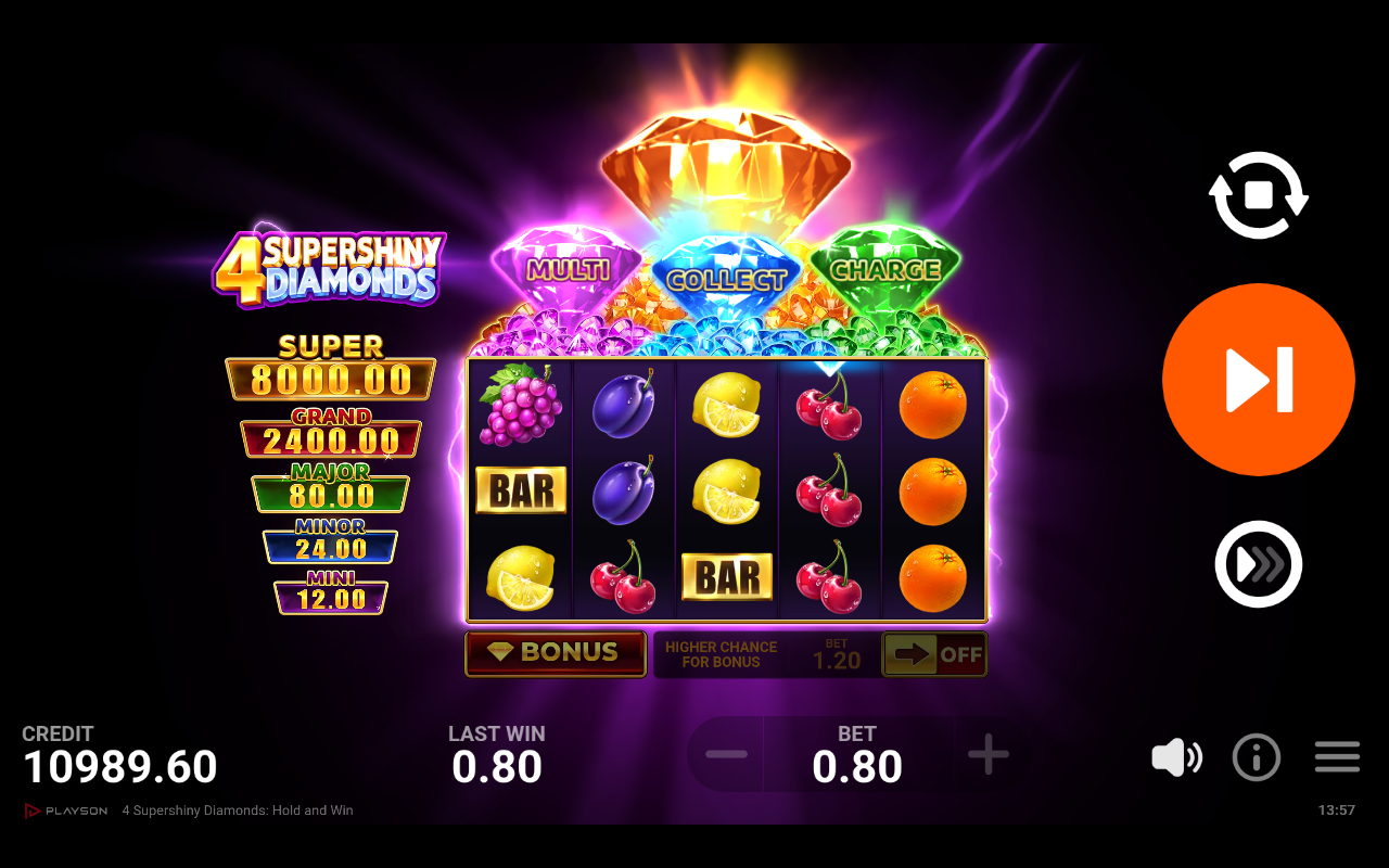 4 Supershiny Diamonds gameplay with diamond symbols