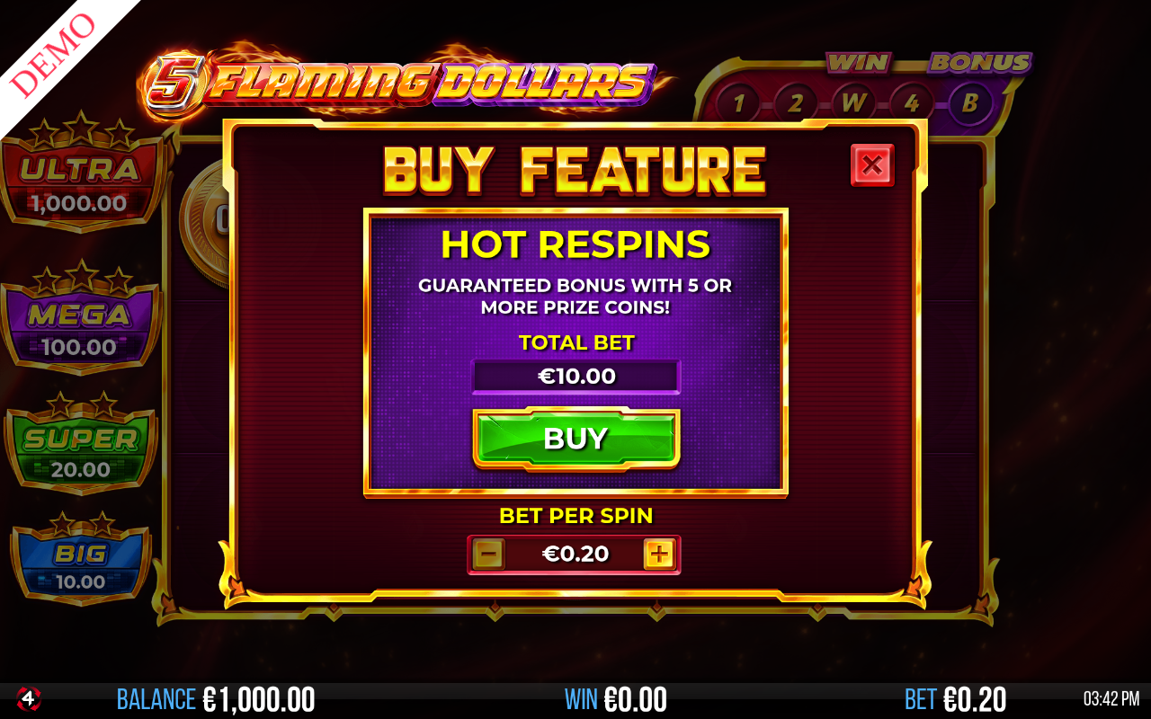 5 Flaming Dollars bonus buy