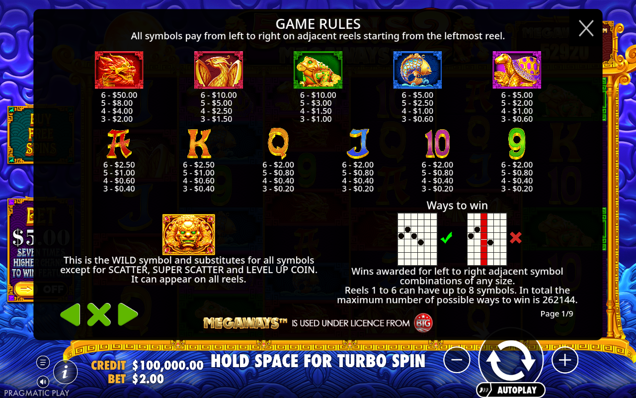 5 Lions Megaways 2 information screen