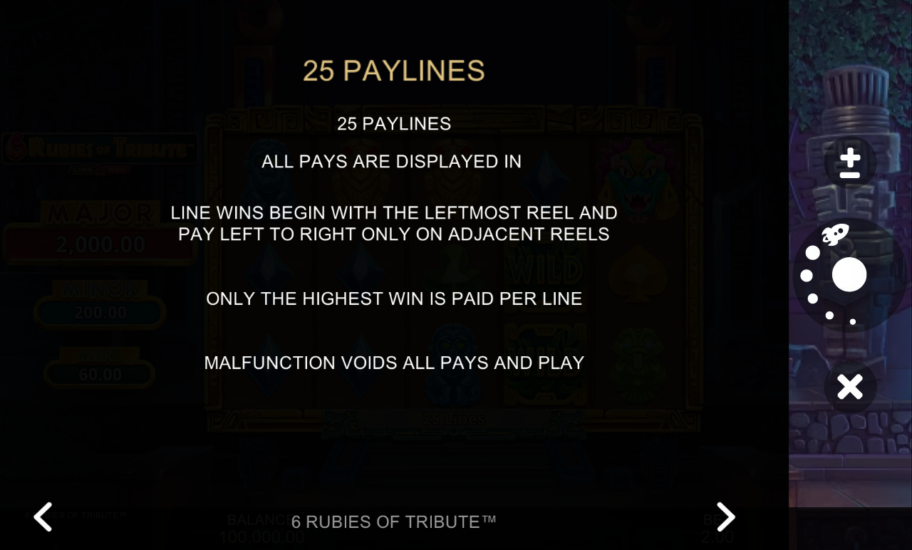 6 Rubies of Tribute information screen