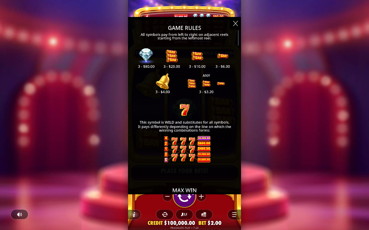 777 Rush information screen
