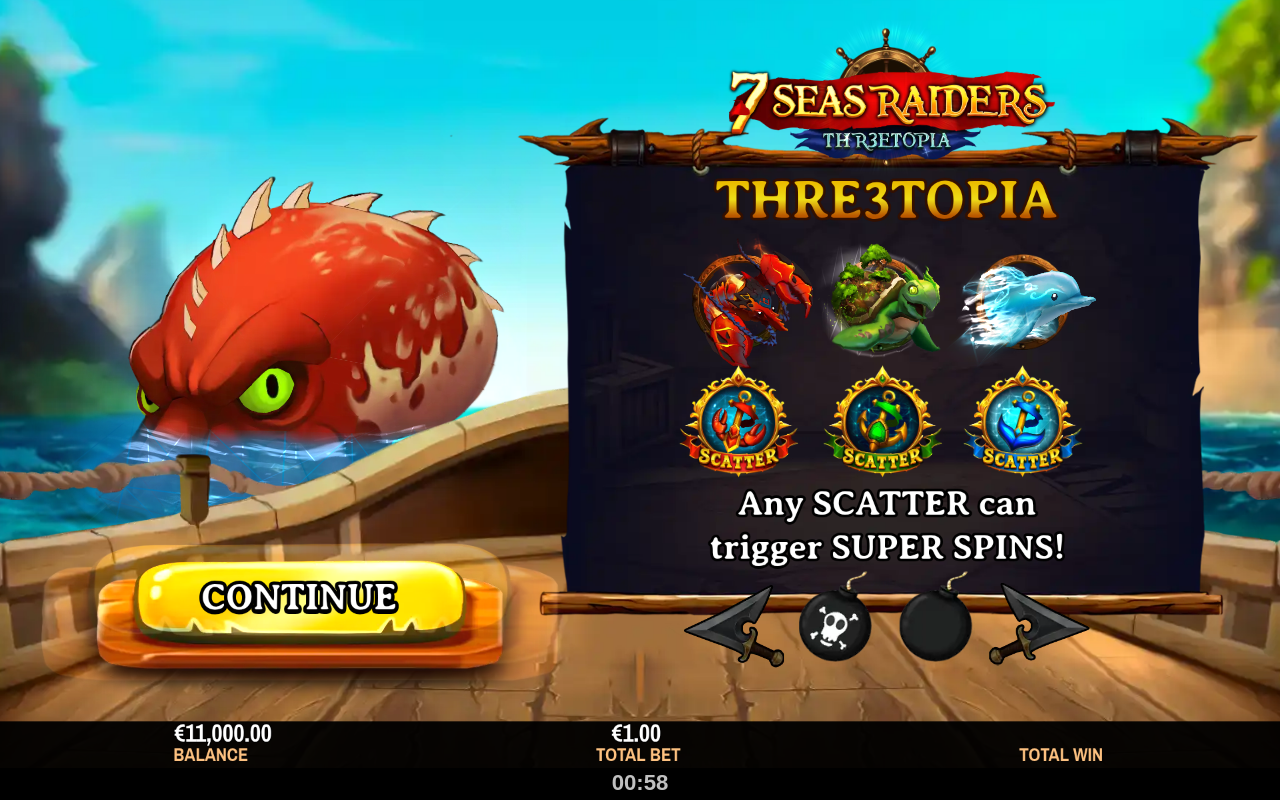 7 Seas Raiders information screen