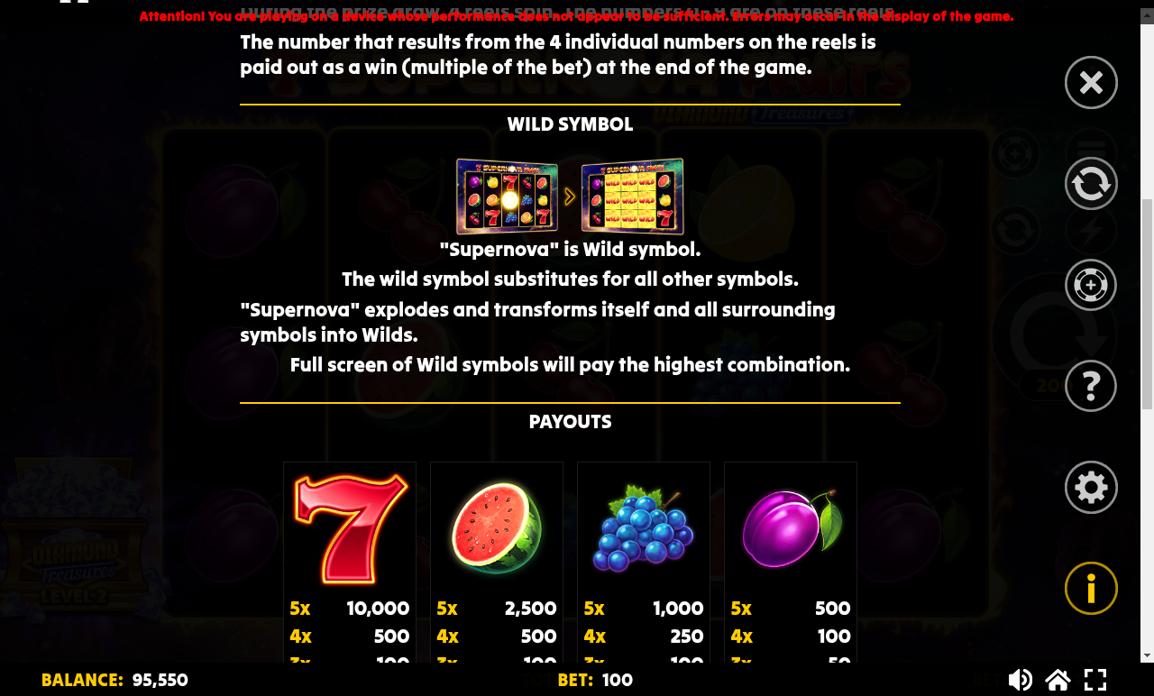 7 Supernova Fruits Diamond Treasures information screen