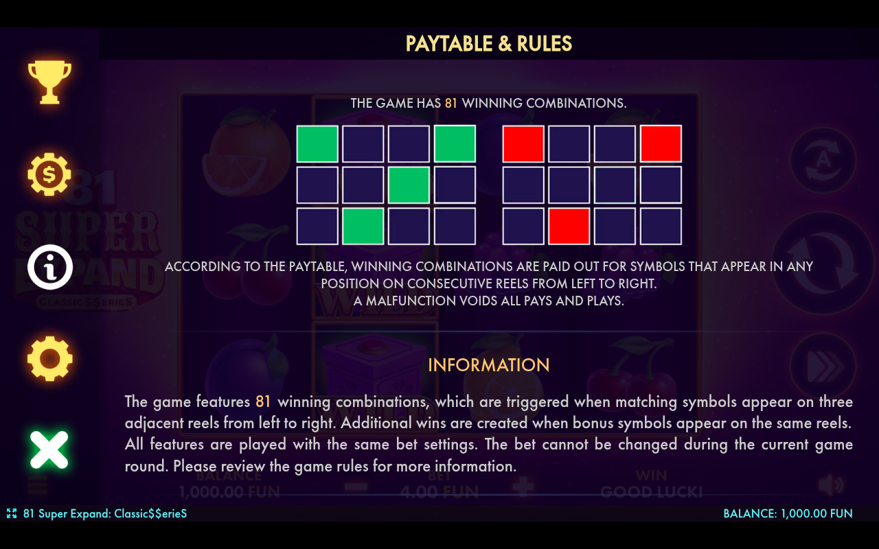81 Super Expand information screen