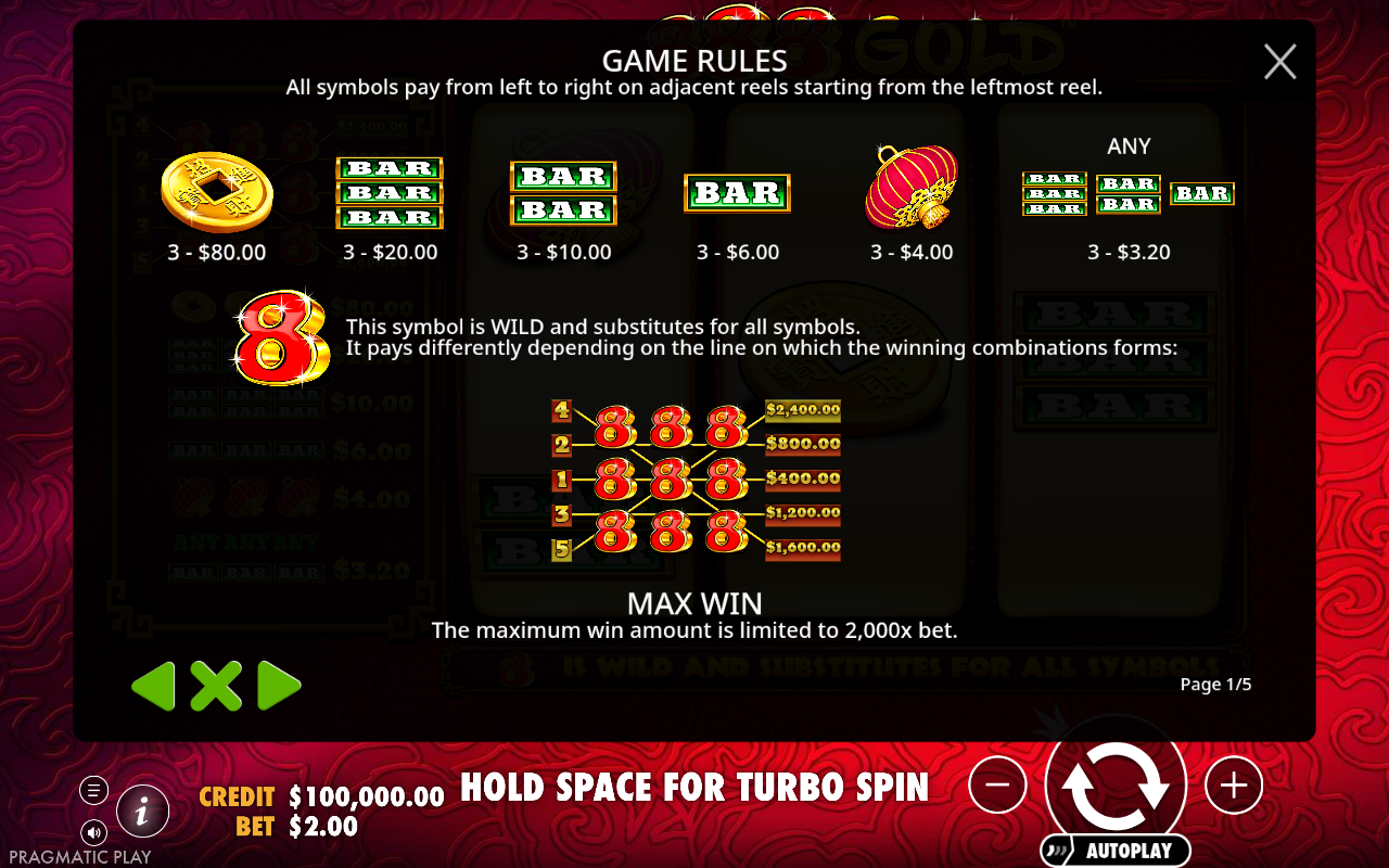 888 Gold (Excluding Korea) information screen