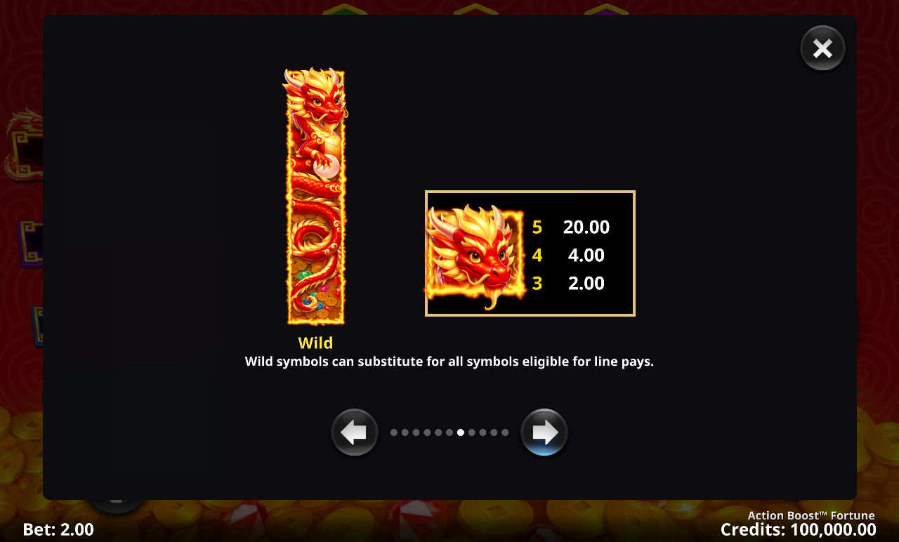 Action Boost Fortune wild symbols information screen