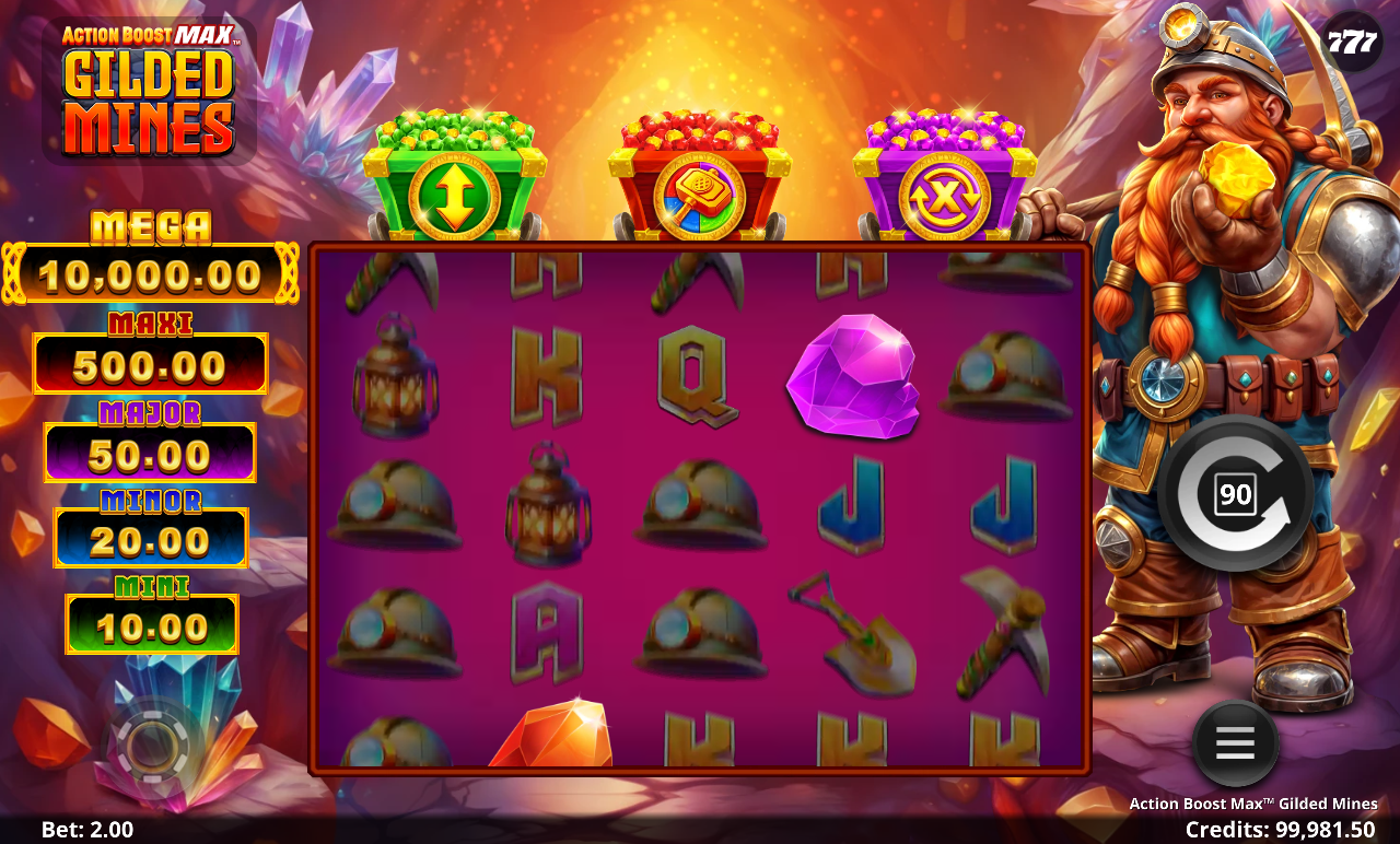 Action Boost Max Gilded Mines gameplay with wild reels