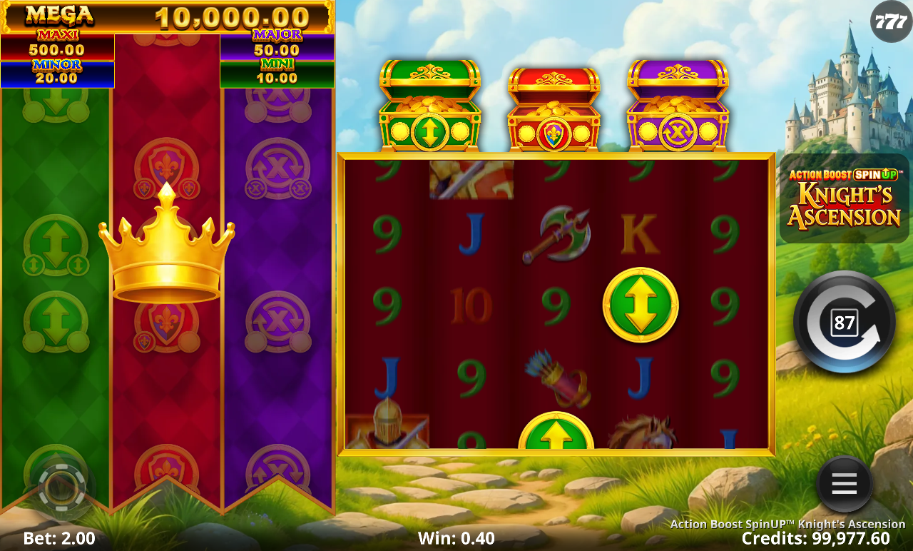 Action Boost SpinUP Knight's Ascension gameplay with stacked wilds