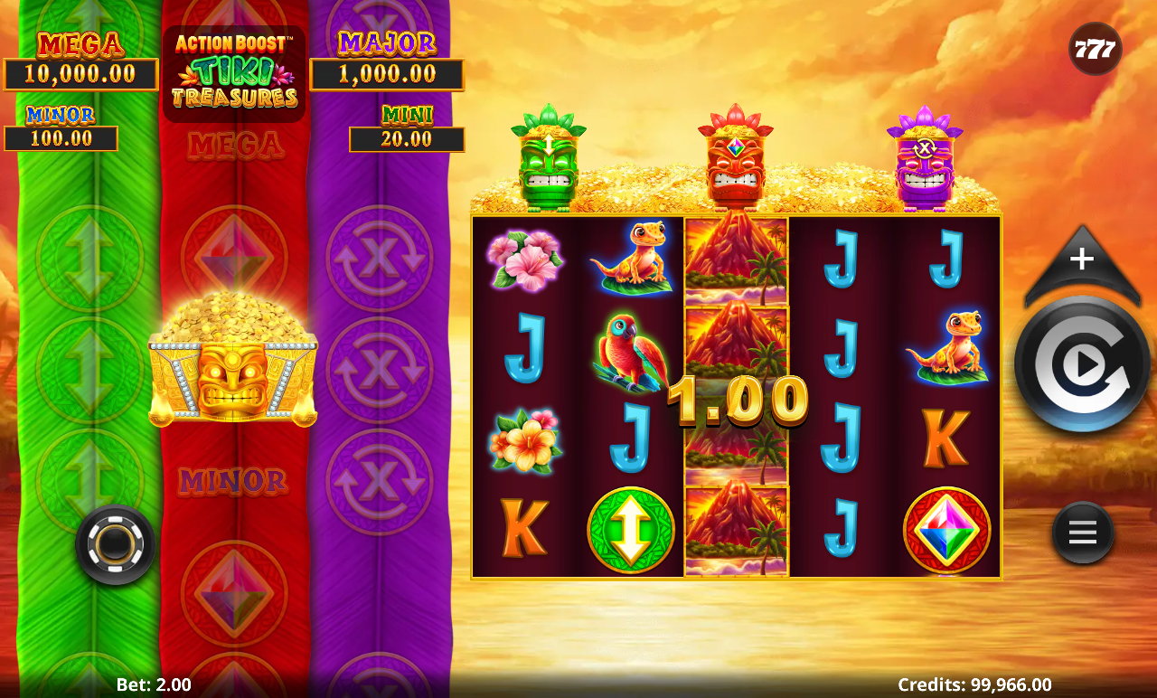 Action Boost Tiki Treasures gameplay with coins collecting