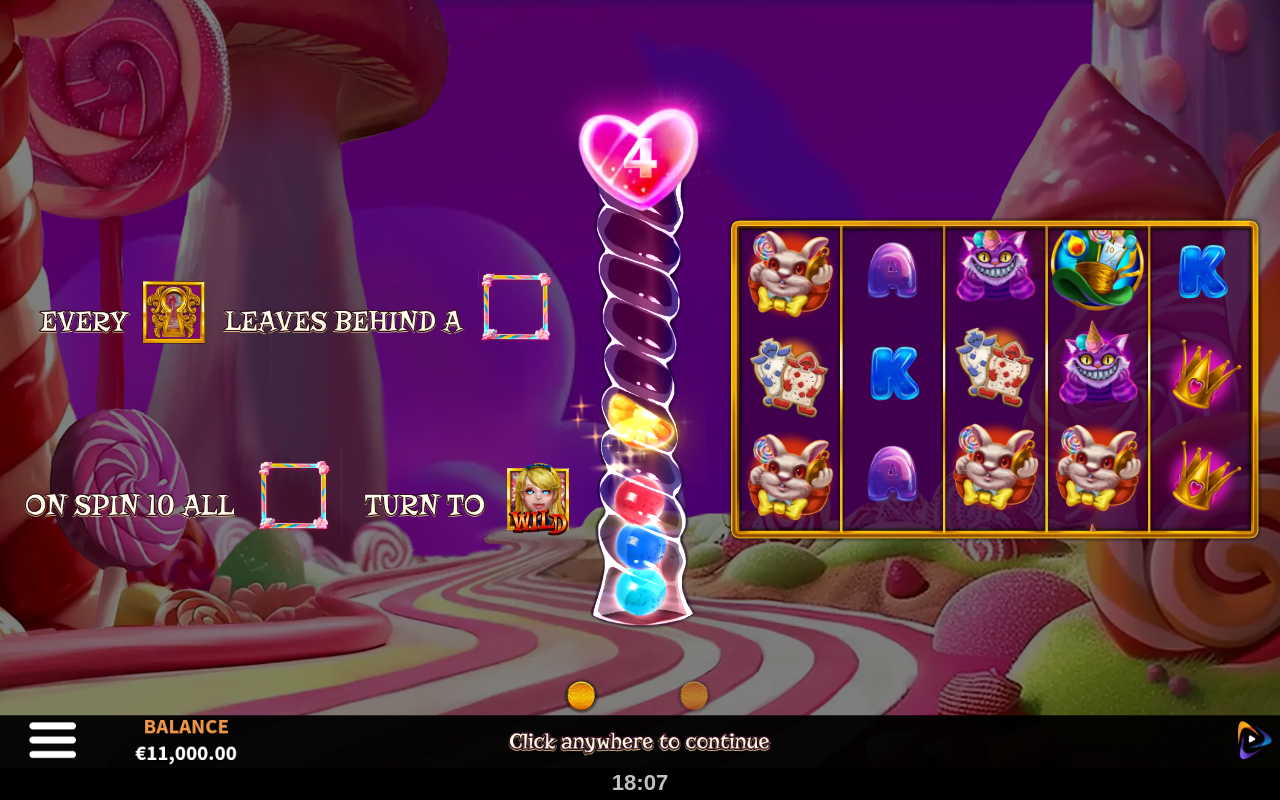 Alice in Lollyland free spins information screen