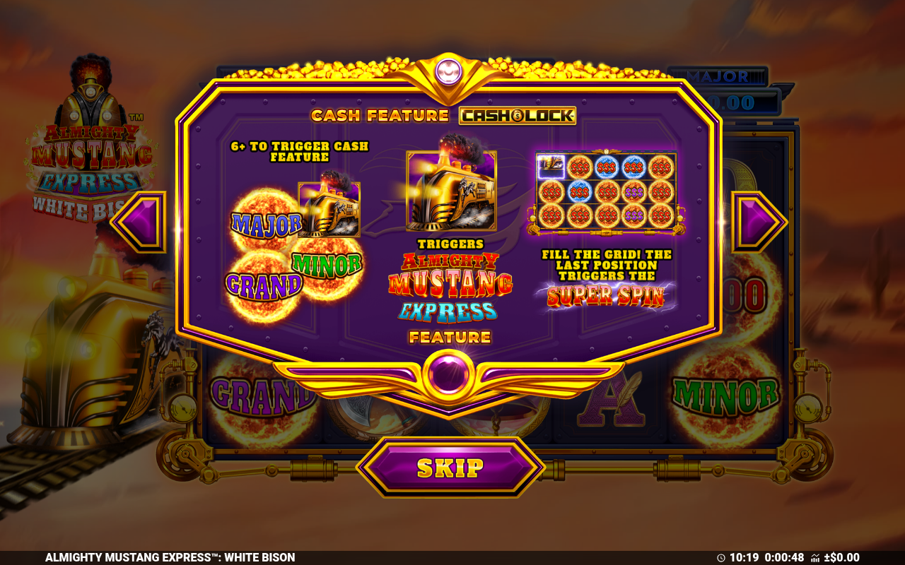 Almighty Mustang Express 2 information screen