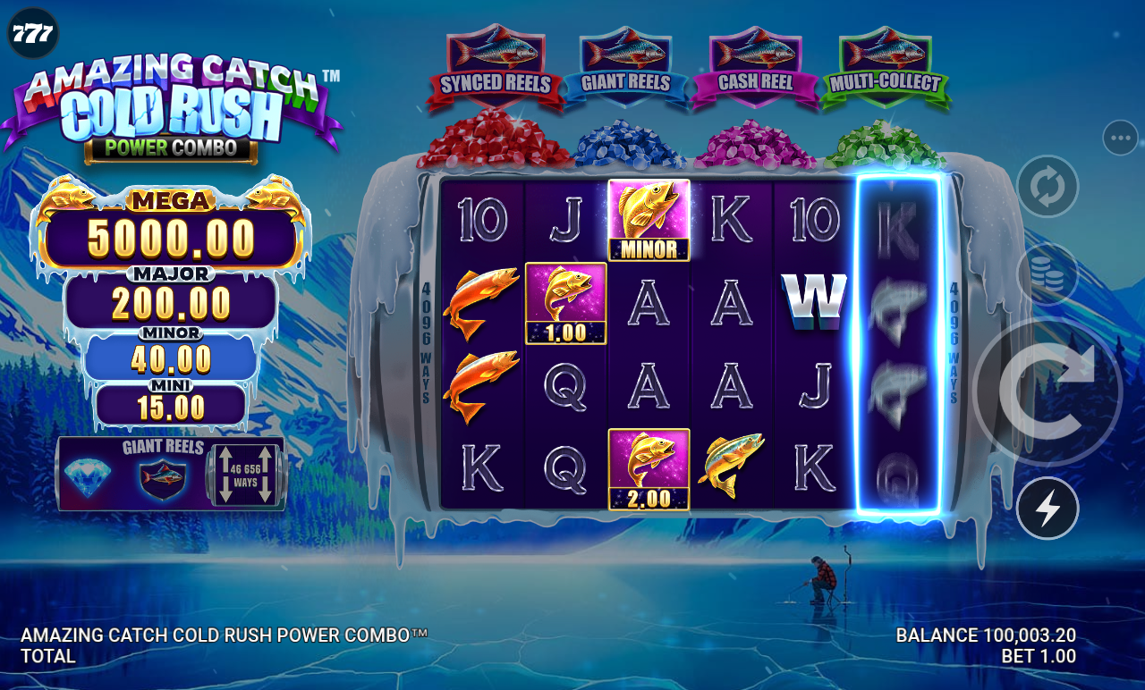 Amazing Catch Cold Rush Power Combo bonus round with Giant Reels