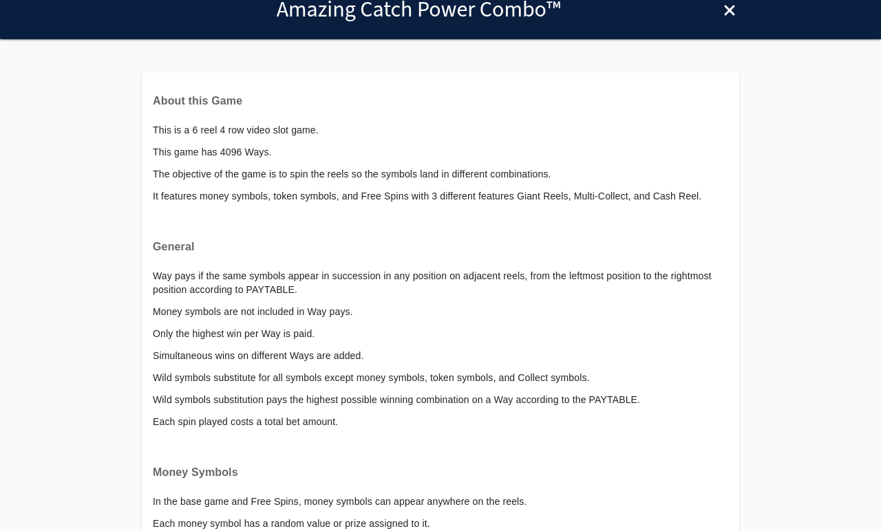 Amazing Catch Power Combo information screen