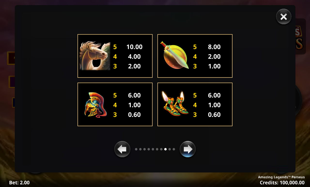 Amazing Legends Perseus information screen