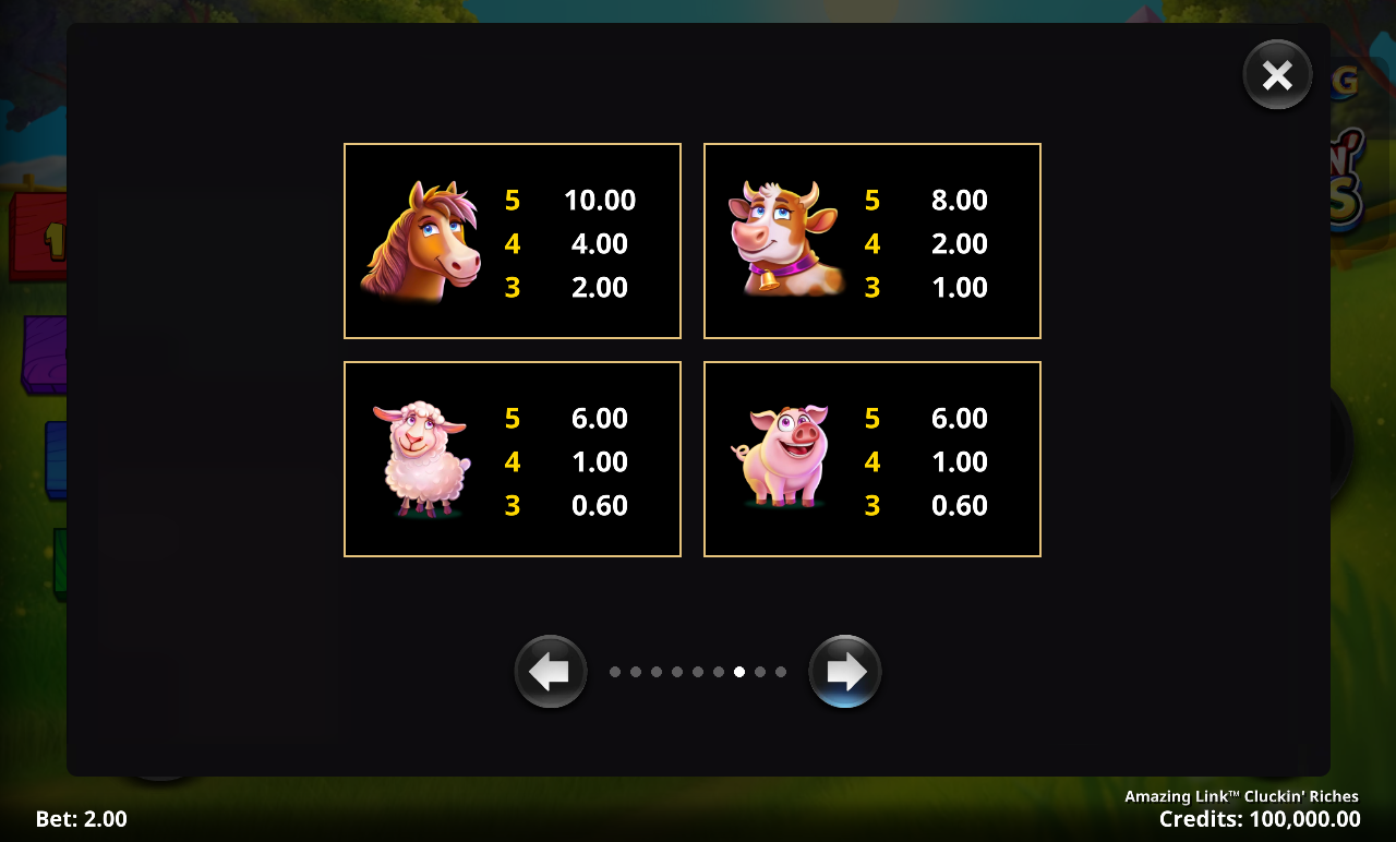 Amazing Link Cluckin' Riches information screen
