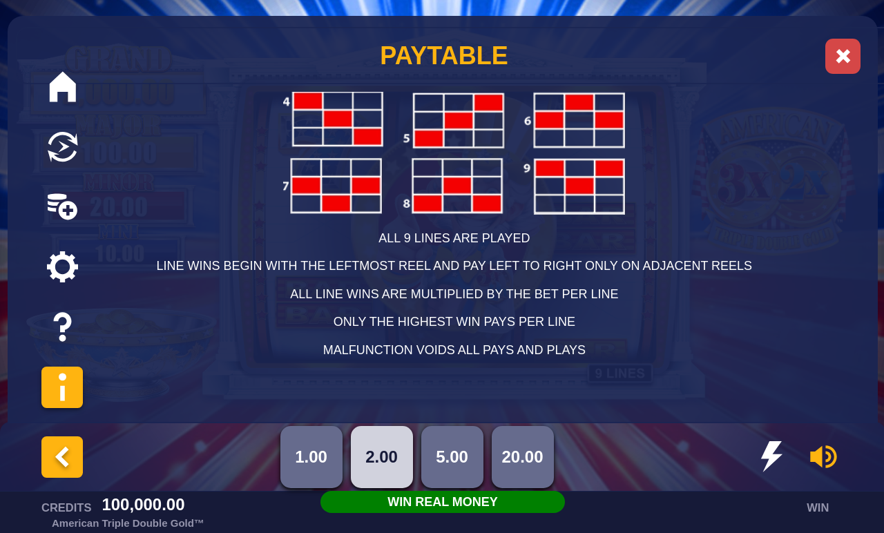 American Triple Double Gold information screen
