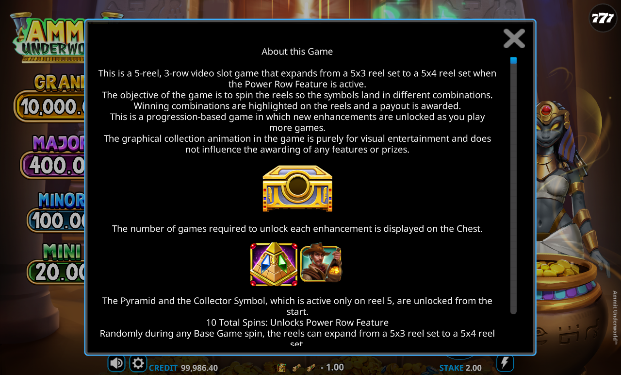 Ammit Underworld information screen