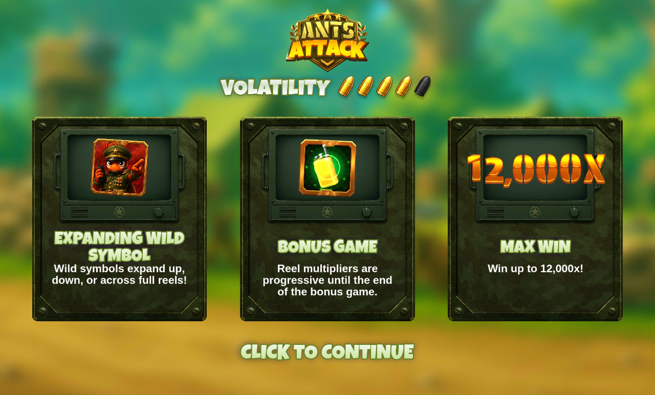Ants Attack information screen