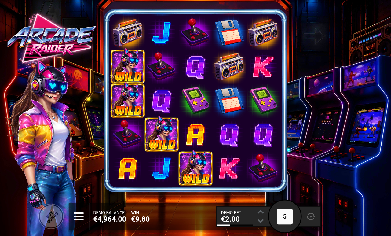 Arcade Raider free spins with multiple wilds