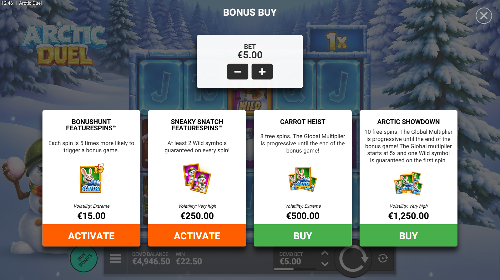 Arctic Duel bonus buy menu