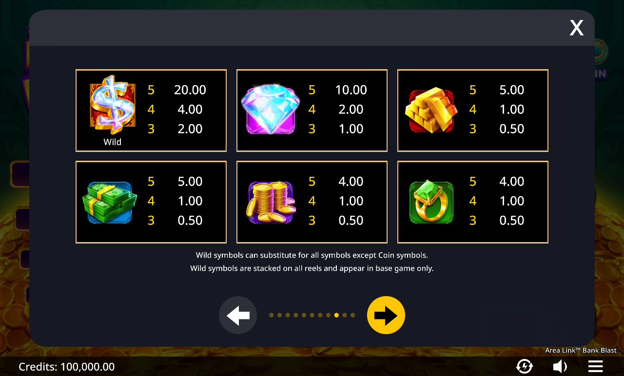Area Link Bank Blast information screen