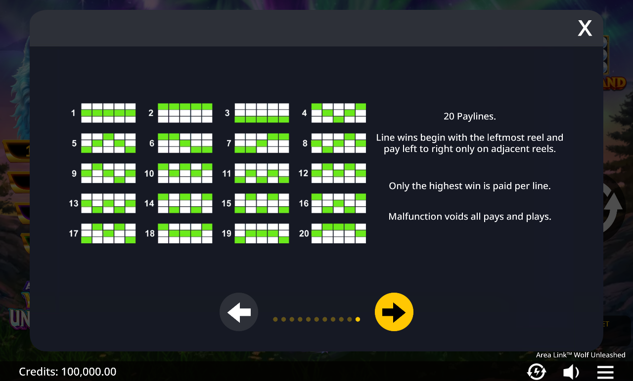 Area Link Wolf Unleashed information screen