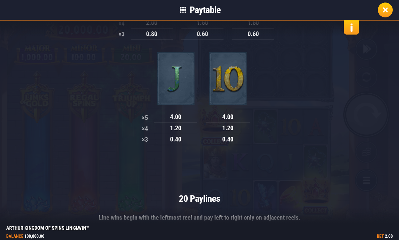 Arthur Kingdom of Spins Link&Win wild symbols and payline rules