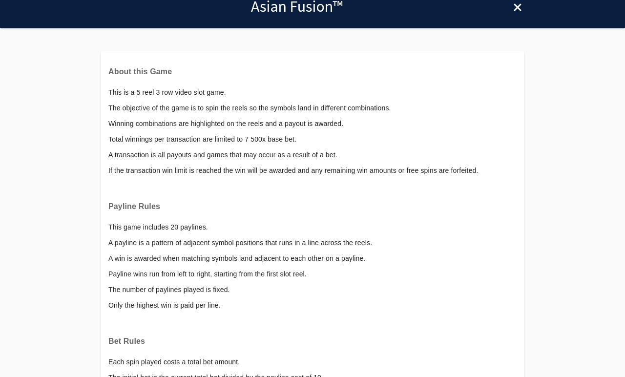 Asian Fusion information screen
