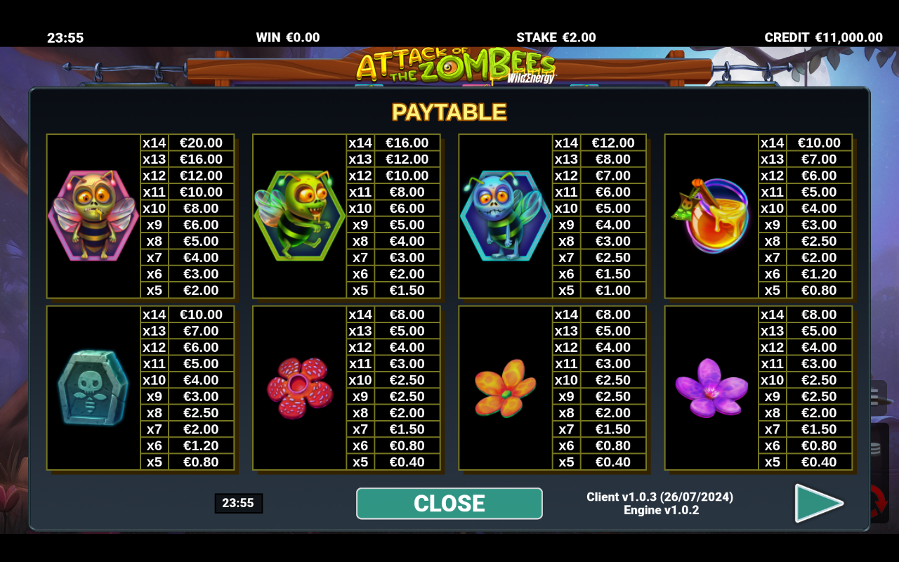 Attack of the Zombees WildEnergy information screen