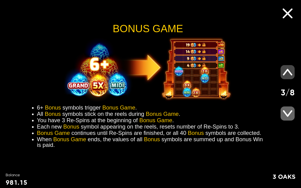 Aztec Fire 2 information screen