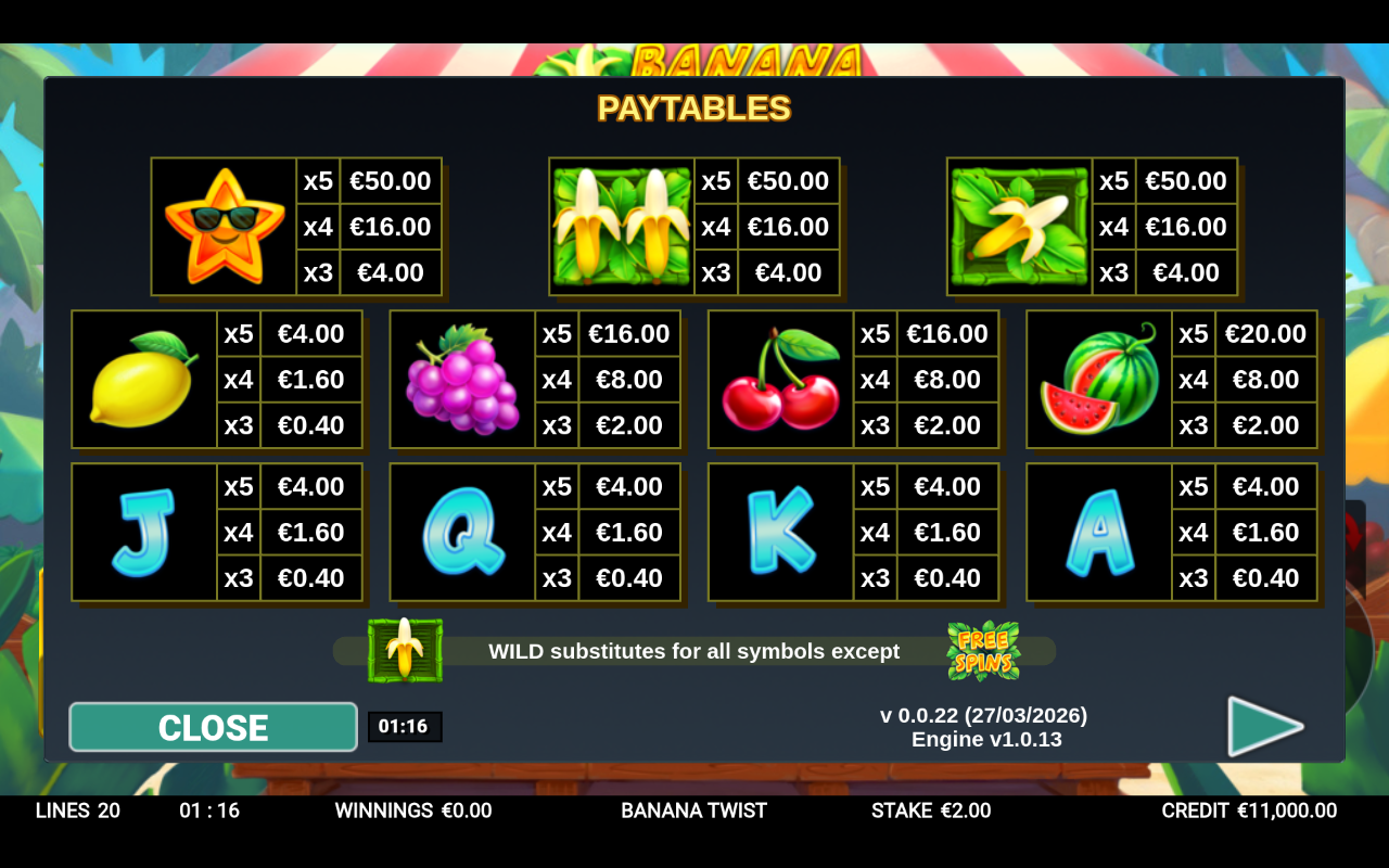 Banana Twist information screen
