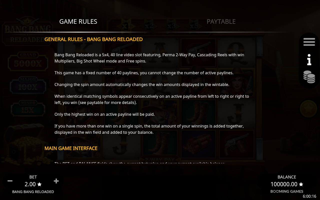 Bang Bang Reloaded information screen