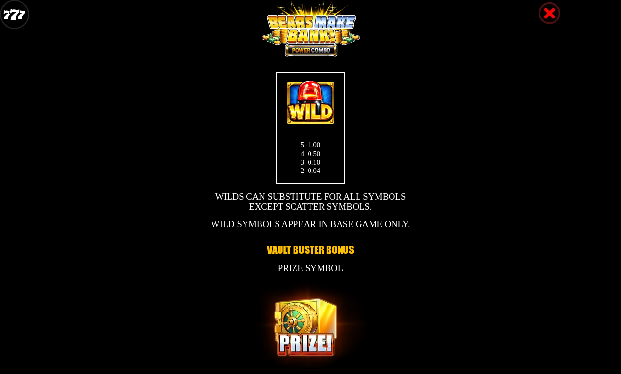 Bears Make Bank! Power Combo information screen