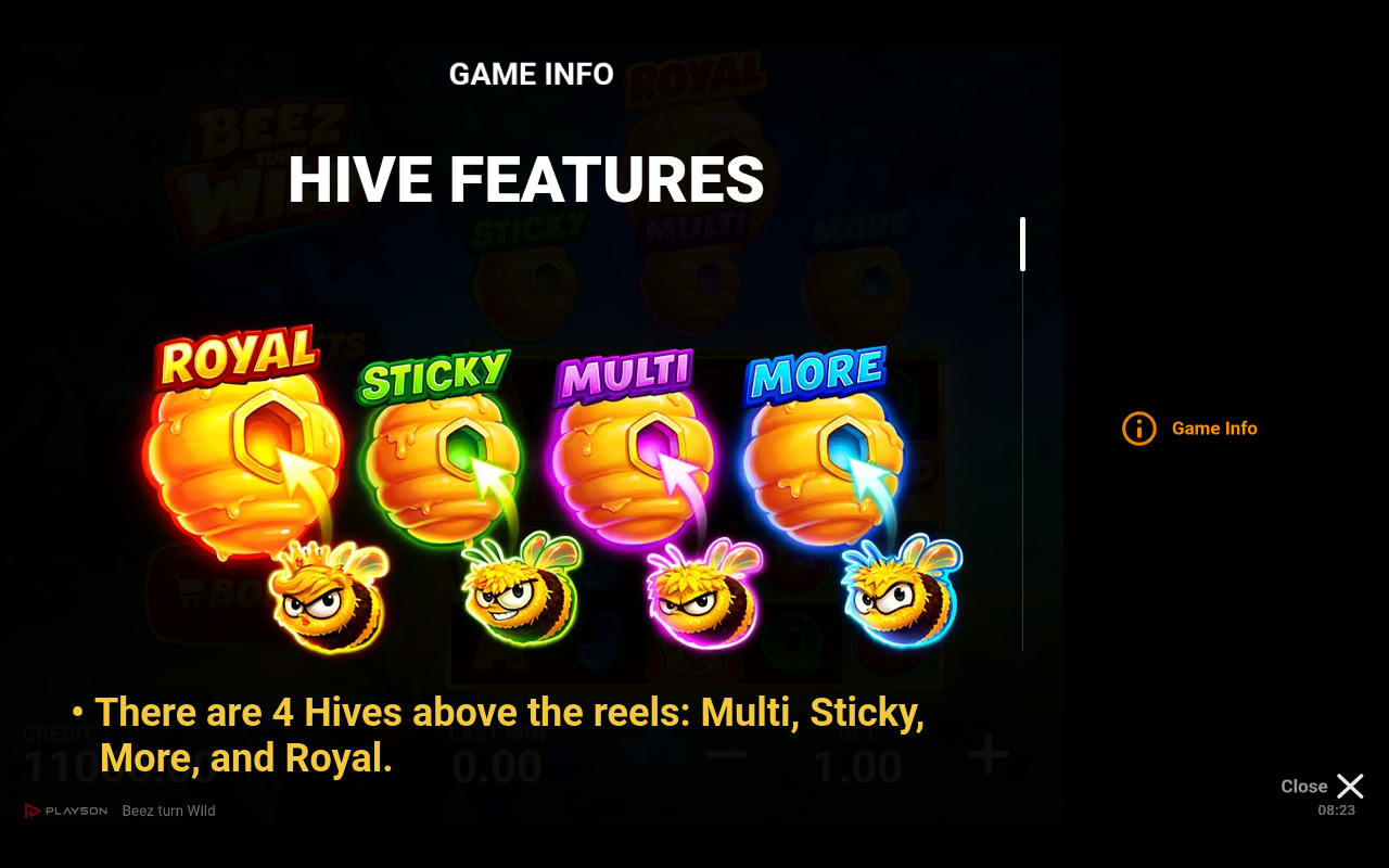 Beez Turn Wild information screen