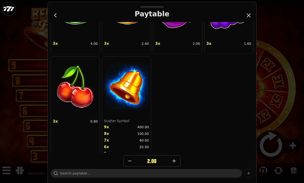 Bells of Fire information screen