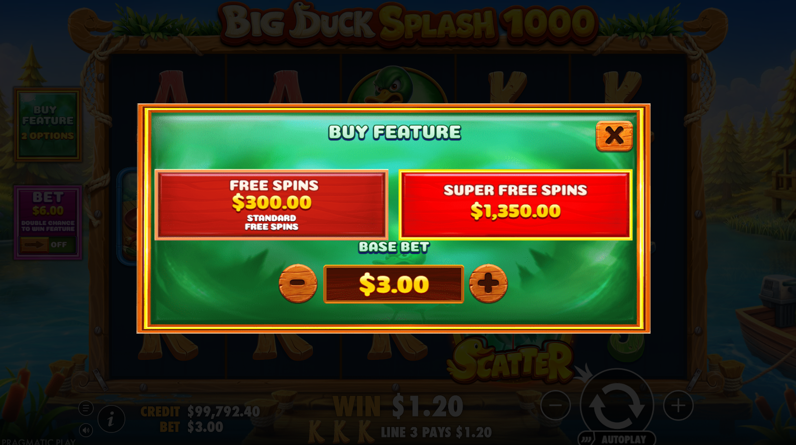 Big Duck Splash 1000 bonus buy options