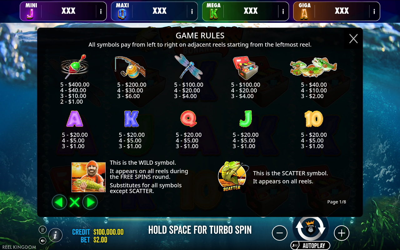 Big Bass Bonanza - Oranje Jackpot information screen
