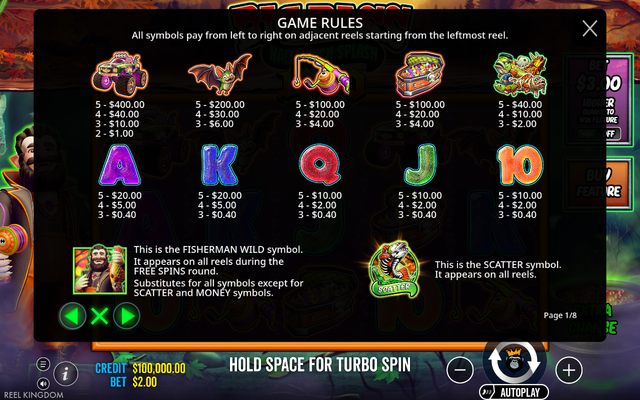 Big Bass Halloween Splash 1000 information screen