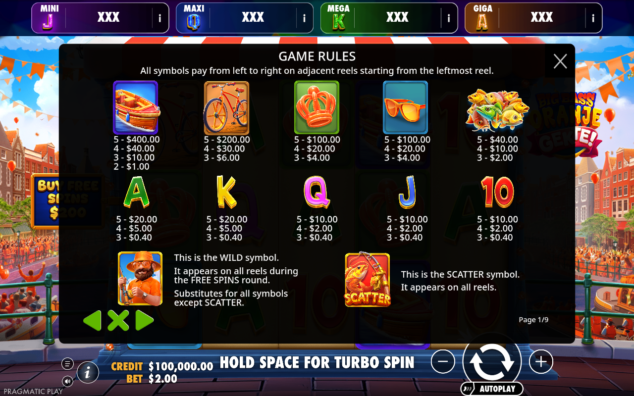 Big Bass Oranje Gekte - Oranje Jackpot information screen